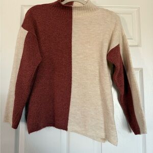 Colorblock Sweater - Red and Cream